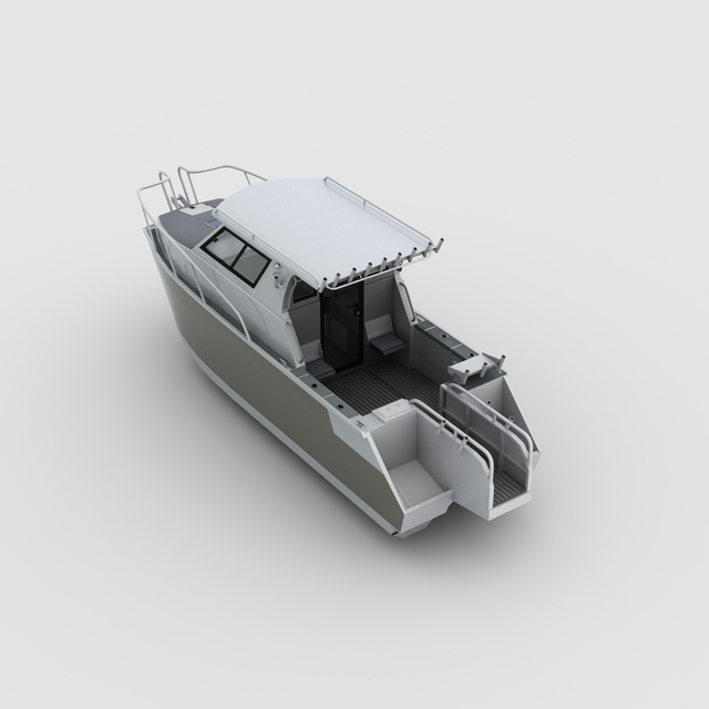 Barco catamarán de pesca deportiva en alta mar Allsealion de 7,9 m con cabina cerrada, barco yate con casco de aluminio de 400L a la venta